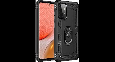 Hoesje Geschikt voor Samsung Galaxy A72 5G Stevige Magnetische Anti shock ring back cover case- schokbestendig-TPU met stand kleur Zwart