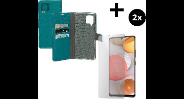 Mobiparts Saffiano Wallet hoesje geschikt voor Samsung Galaxy A42 (2020) 5G met 2 Screenprotectors van Gehard Glas - Turquoise