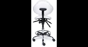 Ergonomische Zadelkruk met Rugleuning Expert Wit op Wielen Standaard uitvoering (50-68cm) / Met voetensteun / Voetdoppen