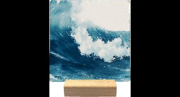 Decoratie tegel - Golven - natuursteen - 10x10 cm - inclusief houder