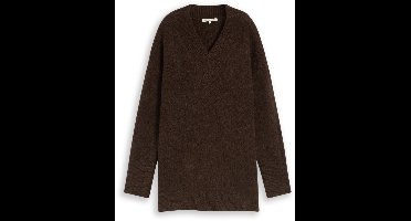 Tom Tailor Denim - Lange gebreide trui met wol - Maat XL - cool dark brown melange