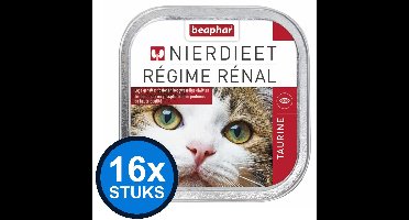 16x Beaphar Nierdieet Kat Taurine - Kattenvoer Nat Kuipje - 100g