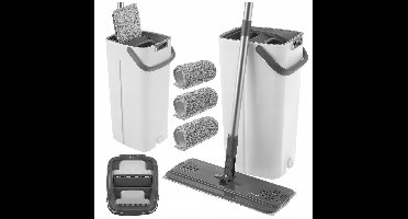 Ruhhy Vlakke Mop met 8,5L Emmer, Separatie & 3 Doeken
