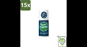 15 x Happy Earth – Deodorant Roll-On – 100% Natuurlijk Men Protect – 75 ml - Grootverpakking - Vaatwasstrips - Natuurlijke Deodorant Voor Mannen - Frisse Geur - Deodorant Zonder Aluminium - Huidvriendelijk - Vegan Deodorant