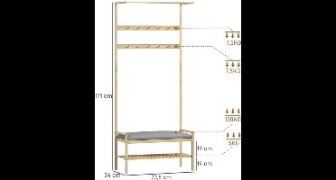 Kapstok – Wandkapstok – Schoenenrek – Garderobe – Halmeubel – Met Bamboe En Kunstleer – 10 Haken En Verborgen Opbergruimte