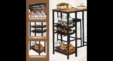 Barset – Bartafel – Barkrukken – Barmeubel – Bistroset – Compact en Ruimtebesparend – PU-Leren Bekleding Bruin