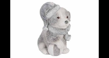 Hond Sitting Winter Outfit Grijs 11x7,8x H12,8cm Langwerpig Keramiek
