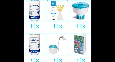Zwembad Onderhoudspakket - Onderhoud Zwembad - bevat Chloor - Testrips - Chloordrijver - Chloor - Skimmer en Zwembadgids (6-delig)