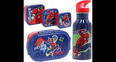 Spiderman Lunchset 5-delig - Drinkfles - Lunchbox - 3 Snackboxen