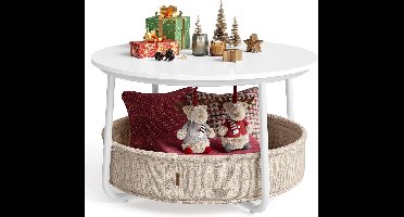 Hoppa! Salontafel - Matwit, Kameelbruin - Spaanplaat, Staal, Polyesterweefsel - 75 x 75 x 45 cm (B x D x H)