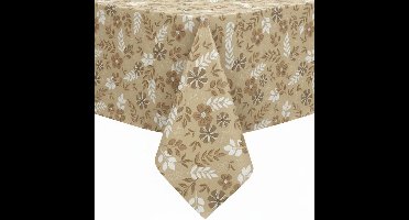 Protecttable - Rond Tafelzeil Blad en Bloem Beige ⌀138cm - Tafelkleed Afwasbaar - Kunststof