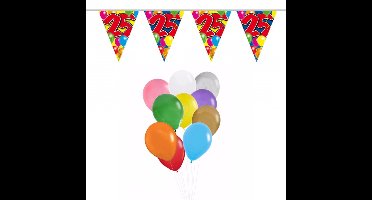Folat Verjaardag 25 jaar feestartikelen set - 50x ballonnen - 2x leeftijd print vlaggenlijnen