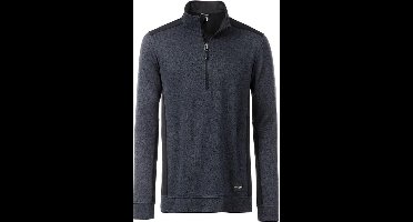 James and Nicholson Heren Gebreide werkkleding Fleece Half-Zip (Koolstofgrijs Melange/Zwart)
