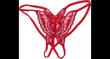Scoby - Sexy String Dames - Peek-a-Boo Lingerie - Open Kruis Slipje - Butterfly Design - Geschikt voor Erotische Gelegenheden - Rood