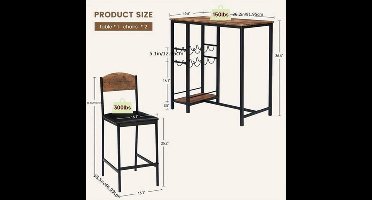 Barset – Bartafel – Barkrukken – Barmeubel – Bistroset – Compact en Ruimtebesparend – PU-Leren Bekleding Bruin