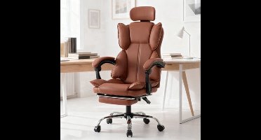 Bureaustoel – Office Chair – Draaistoel – Computerstoel – Kantoorstoel – Verstelbare Hoogte – Uittrekbare Voetensteun & Gewatteerde Armleuningen – Zwart – Polyurethaan