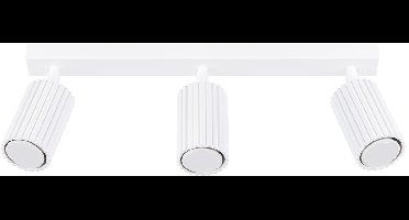 Plafondlamp KARBON 3L met 3 geribbelde spots in lijn - Sollux Lighting - IP20 - Wit aluminium behuizing - 45 x 6.5 x 16.5 cm - 3 x GU10 LED, exclusief lichtbron - 3 x 10 W - Minimalistische plafondlamp voor woonkamer, slaapkamer en keuken