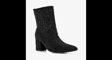 Nova dames glitter enkellaarsjes met hak zwart - Maat 36