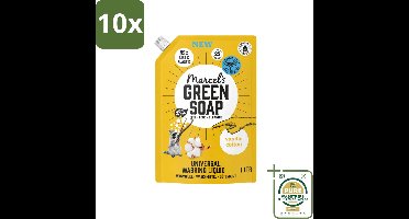 10 x Marcel's Green Soap - Vloeibaar Wasmiddel - Navulling - Vanille & Katoen - Effectief & natuurlijk - 23 Wasbeurten - 1 liter - Wasstrips - Wasmiddel - Natuurlijk Wasmiddel - Palmolievrij - Duurzaam Wasmiddel - Navul