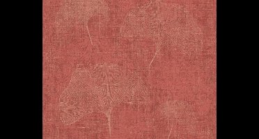 GINGKO BLAD BEHANG - Rood Zilver - AS Creation Borneo