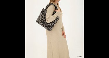 Beagles Nancy Shopper - Teddy Look - Schoudertas - Verstelbare Schouderband - Damestas - Tote Bag - Dames Tas - Luipaard Zwart/Grijs