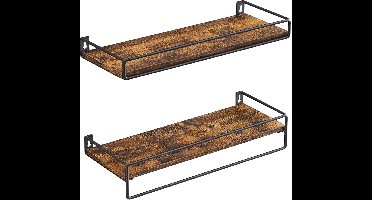 Hoppa! Wandplank Set van 2 - Vintagebruin/Zwart - 40 x 15,5 cm - Hoogte 9,5 & 5 cm