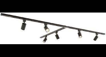 HOFTRONIC railverlichting pakket T-vorm – 3x 1 meter rail – 6x GU10 railspots – dimbaar – aluminium zwart – IP20 – modulair – 230V – railverlichting woonkamer keuken