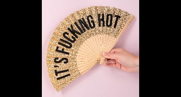 Houten waaier It's Fucking Hot - Gouden glitter van Fisura