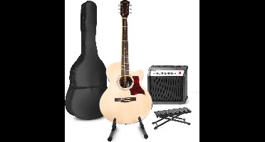 Elektrisch akoestische gitaar - MAX ShowKit gitaarset 4/4 - Met 40W gitaar versterker, gitaar standaard, gitaar voetenbankje, gitaar stemapparaat, gitaartas en plectrum - Hout