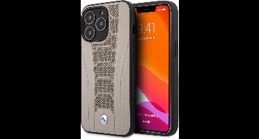 BMW Leer Telefoonhoesje voor Apple iPhone 13 Pro - Beschermende Back Cover - Beige Kleur