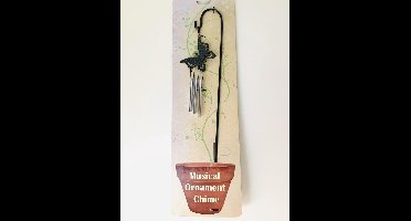 Nature's Melody windgong vlinder hangend op tuin prikker.9x46c0.5cm. Metalen Tuinsteker. tuindecoratie. Tuinsteker windgong met vlinder. U krijgt nog een windgong 7x17x2cm van sleepy hollow  gratis bij.
