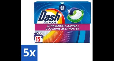 5 x Dash – Wasmiddelcapsules – 3in1 Pods Stralende Kleuren – 15 capsules - Voordeelverpakking - 5 stuks