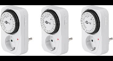 Goobay analoge timer wit (set van 3), schakelt tot 96 keer per dag in intervallen van 15 minuten, met controle-LED en schakelaar voor continue werking