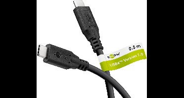 Goobay USB4-kabel met USB-C 0,5 m zwart voor 100 W laden en 40 Gbit/s data, met USB-C-stekkers aan beide uiteinden en PVC-mantel