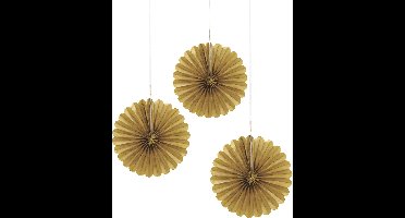UNIQUE - 3 gouden mini-papieren rozetten 15 cm om op te hangen