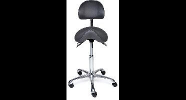 Ergonomische Zadelkruk met Rugleuning Premium Grijs op Wielen Hoge uitvoering (70-84cm) / Zonder voetensteun / Voetdoppen