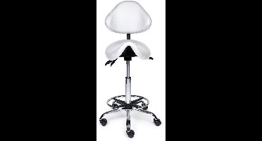 Ergonomische Zadelkruk met Rugleuning Expert Wit op Wielen Lage uitvoering (45-58cm) / Zonder voetensteun / Voetdoppen