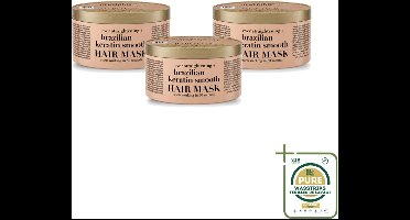 3 x OGX - Brazilian Keratin Smooth - Haarmasker - Herstel & Glans - Voor Zijdezacht Haar - 300 ml - Wasstrips - Haarmasker - Keratine - Haarherstel - Haarverzorging - Zijdezacht Haar