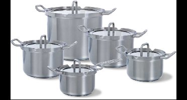 BK Q-linair Master Glas 5-delige pannenset- Veilig afgietsysteem - RVS - PFAS-vrij
