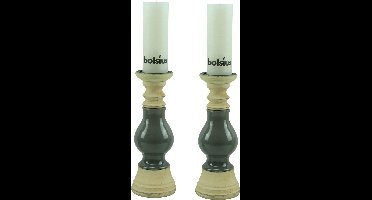 2 x Kaarsenhouder kandelaar - 33 x 12 cm- incl. Bolsius Stompkaars Rustiek Wit 190x68 mm