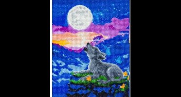 Diamond painting - Howling Wolf Cub Met Frame 40 X 50 Cm