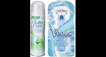 Gillette Venus Combi Scheerhouder + 2 mesjes en Satin Care Sensitive Skin scheergel