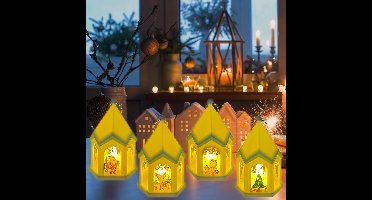 Boraboi® Set van vier sfeervolle kerstlantaarns met LED voor feestelijke decoratie,Wit,11*6,8 cm/ 10,5*7,5 cm