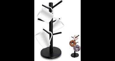 Boom Mokkenhouder-Antislip Houten Bekerhouder-6 Kopjes-zwart-c