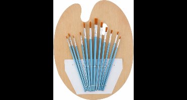 Artico Verf Penseel met Palet - Plat & Rond - Hout - 13 Delig
