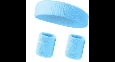 Scoby - Zweetbandjes set - Polsbandjes - Hoofdband - Sportband - 3 Delig - Licht Blauw