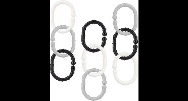 Nûby - Kinderwagenketting - 18 stuks - zwart, wit & grijs