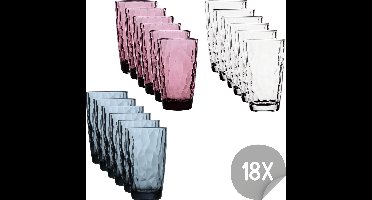 Bormioli Rocco Diamond Waterglazenset - 47 cl - 18 stuks - Blauw - Transparant - Paars - Drinkglazen - Voordeelpakket