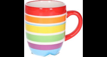 Secret de Gourmet Koffiemokken Curacao - 1x stuks - Keramiek - multi kleuren rood - 300 ml - 8 x 11 cm - Luxe uitstraling
