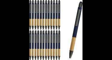 green-goose® Bamboe Metalen Stulus Pennen - 25 stuks - blauw
